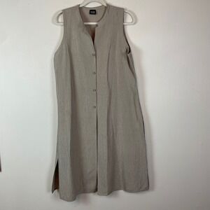 Eileen Fisher Linen Blend Sleeveless Button Front Long Vest Taupe Size L